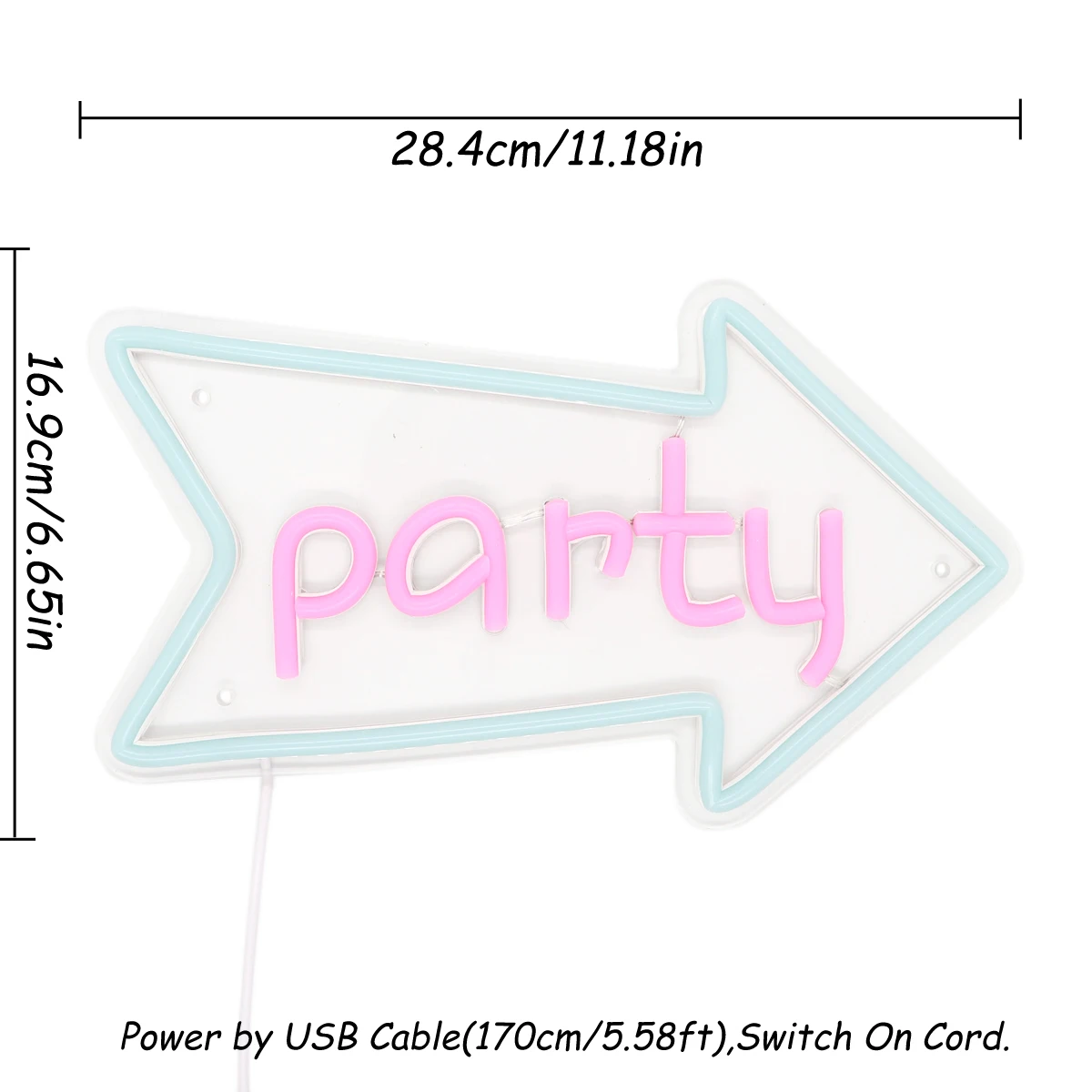 1pc Creative Arrow With Party LED Wall Art Neon Sign For Pub Club Bar Event Shop Show Decoration 11.18''*6.65''