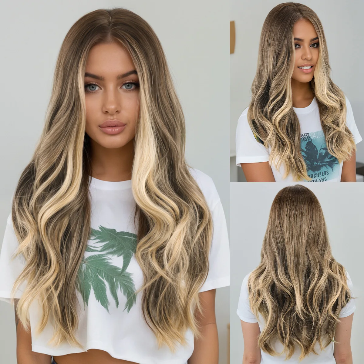 Cross border European and American fashion, big waves, natural mixed colors, light gray wig for women-Synthetic fiber wig