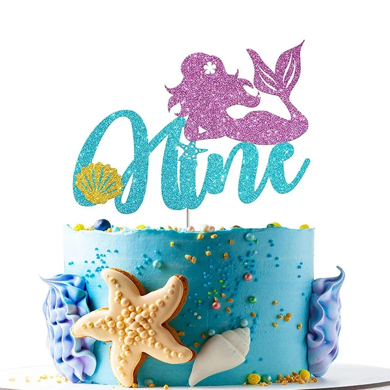 Mermaid Party Cake Topper Glitter Little Mermaid Number Cake Decoration For Kids 0-11 Years Old Birthday Party Decor Accessories