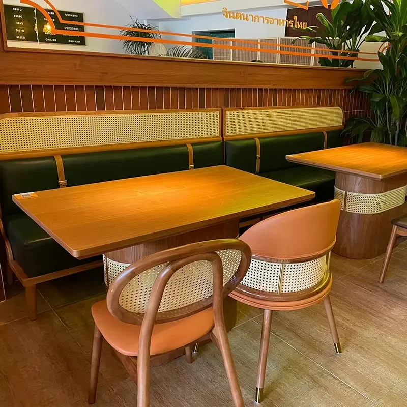 OEM Western-style Restaurant Cafeteria Restaurant Furniture Rattan Solid Wood Restaurant Tables and Chairs Cafe Furniture
