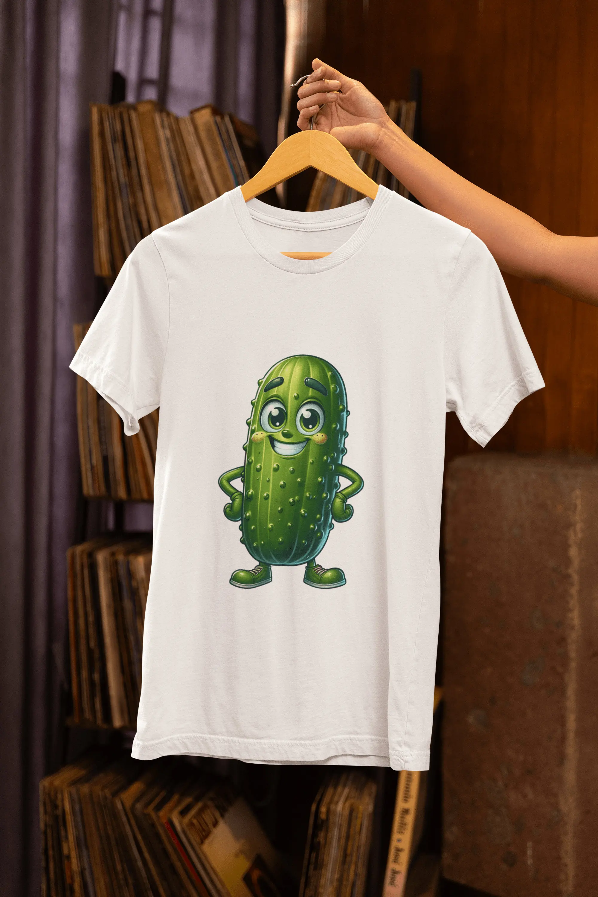 Pickle Character T Shirt Cute Anthropomorphic Veggie Fun Foodie Casual Soft Cotton Plus Sizes Available