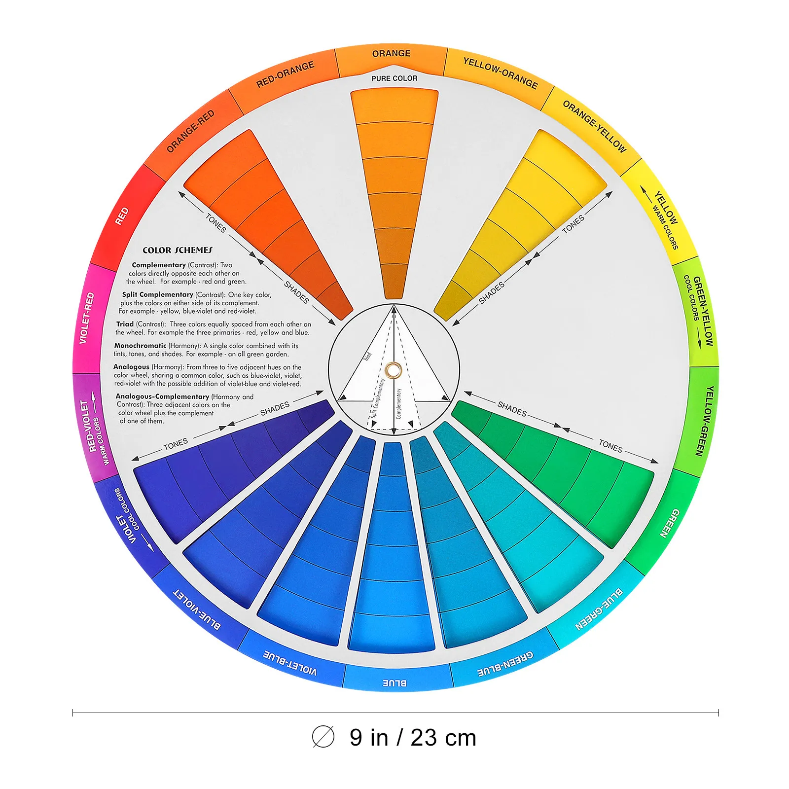 Small Color Wheel Standard 9-Inch Rotatable Paint Mixing Guide Learning Board for Drawing Color Theory Education