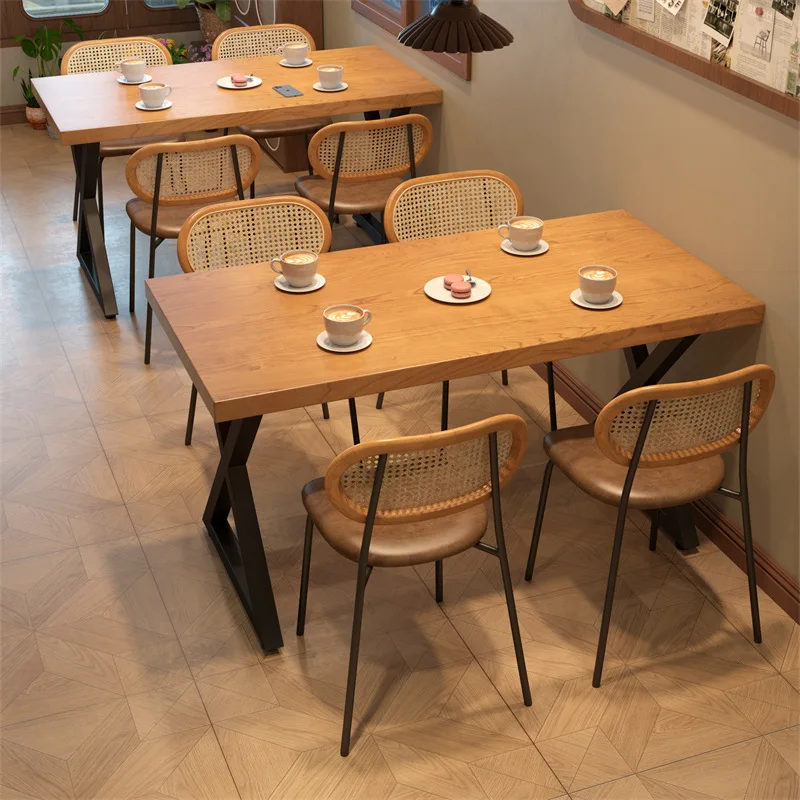One table four chairs coffee shop solid wood dining table and chair combination commercial hotel rectangular table