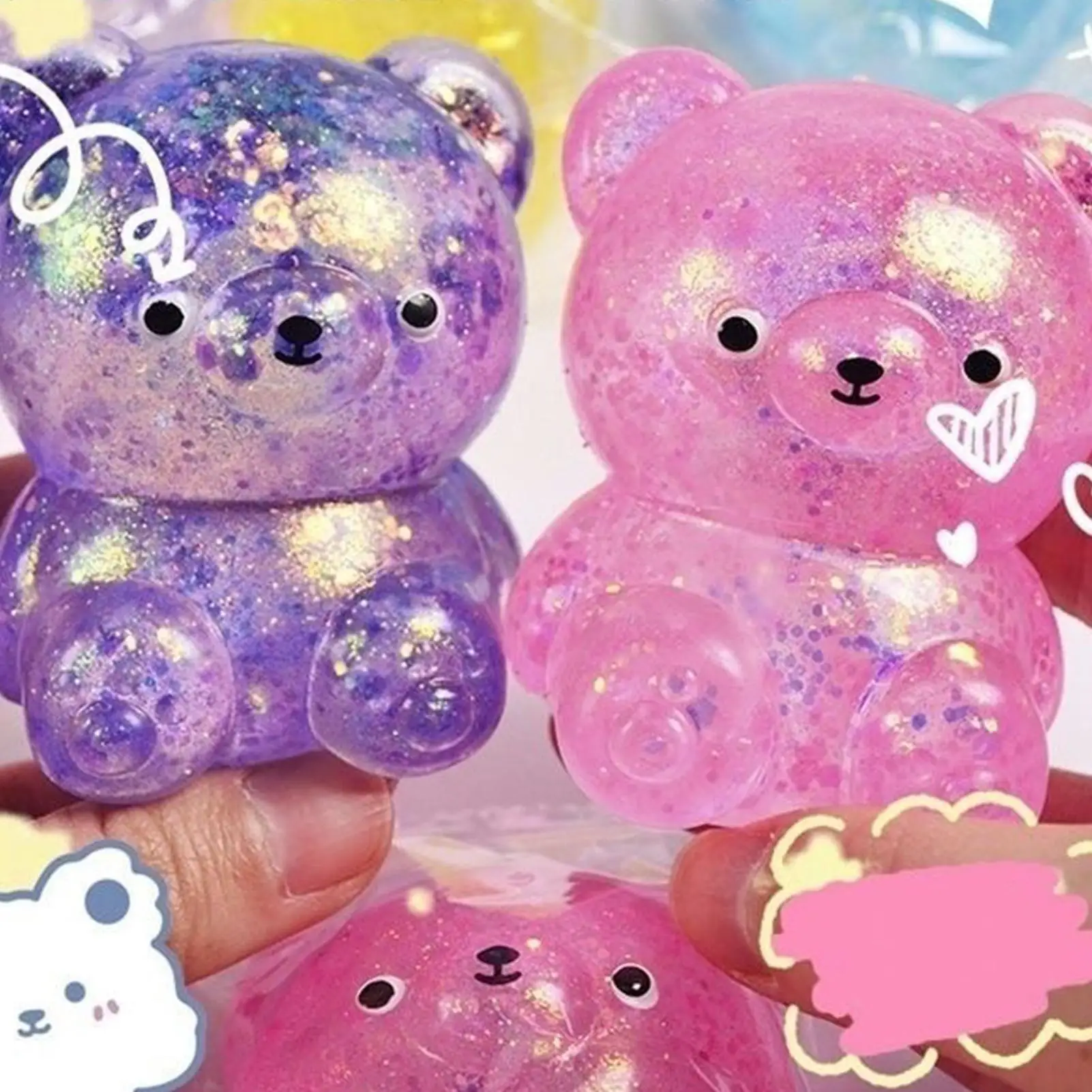 Fidget Bear Toy Squishys Glitter Prop Bears Small Cute Animal Anti Stress Fidget Splat Decompressions Vent Squeeze Toy image 4