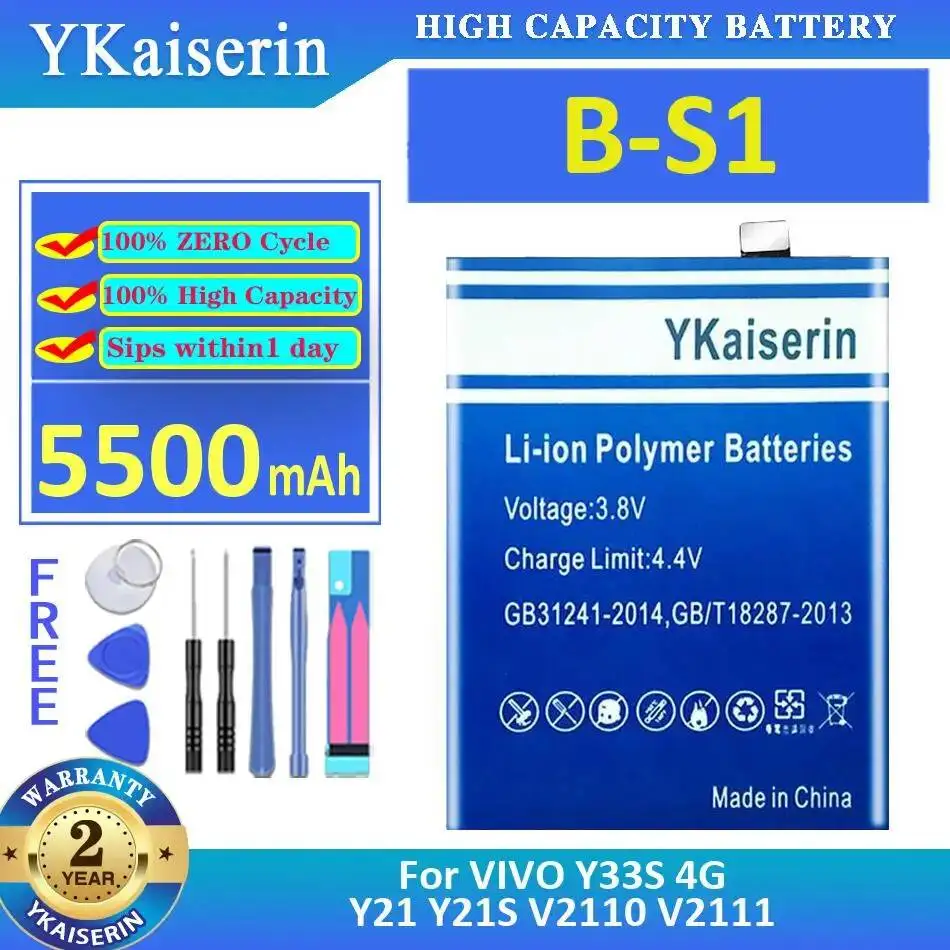 

For Vivo Y33S 4G Y21 Y21S V2110 V2111 5500Mah Mobile Phone Battery Long Lasting B-S1