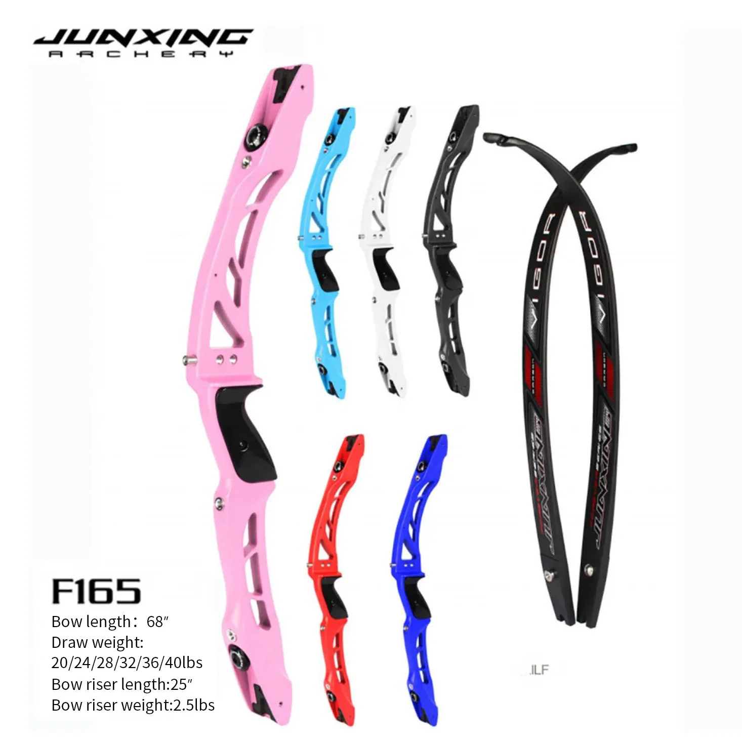 JUNXING F165 ILF Recurve Bow 68Inches Aluminum Alloy Riser 25inch 20-40Lbs Maple Limbs for Archery Hunting Shooting Bow