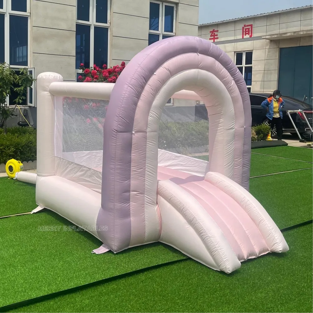 Unisex Luxy Toddler Pastel Rainbow Bounce House slide combo  girls Bouncy castle Kids inflatable playing room