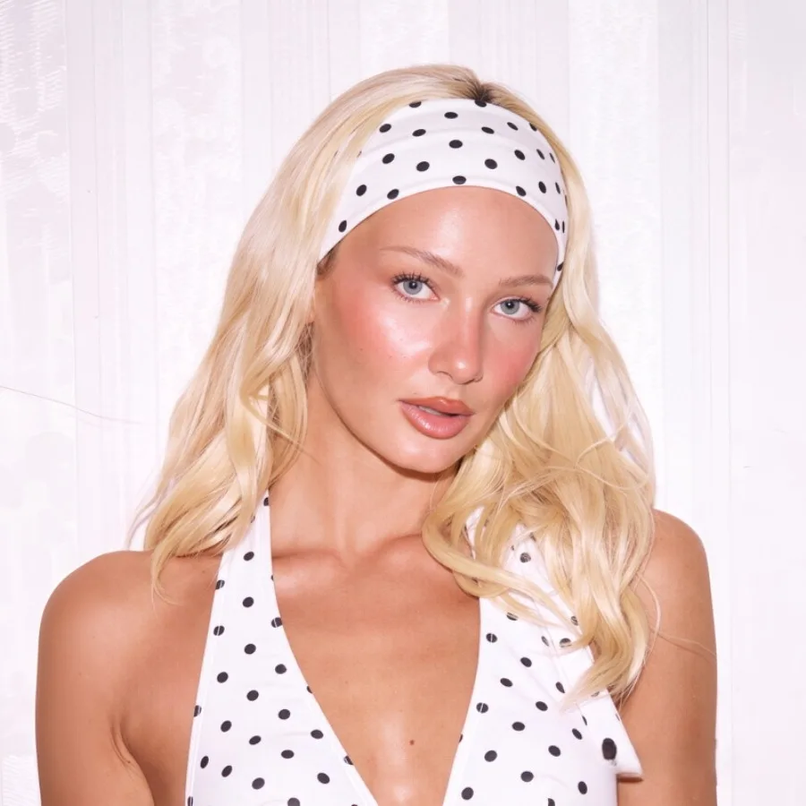 1pc Polka Dot Printed Wide Elastic Polyester Sports Headband, Minimalist Casual Sweat Wicking Hair Band, Stretch Anti-slip Hair Accessory for Women Yoga Fitness Home Outdoor Daily Matching