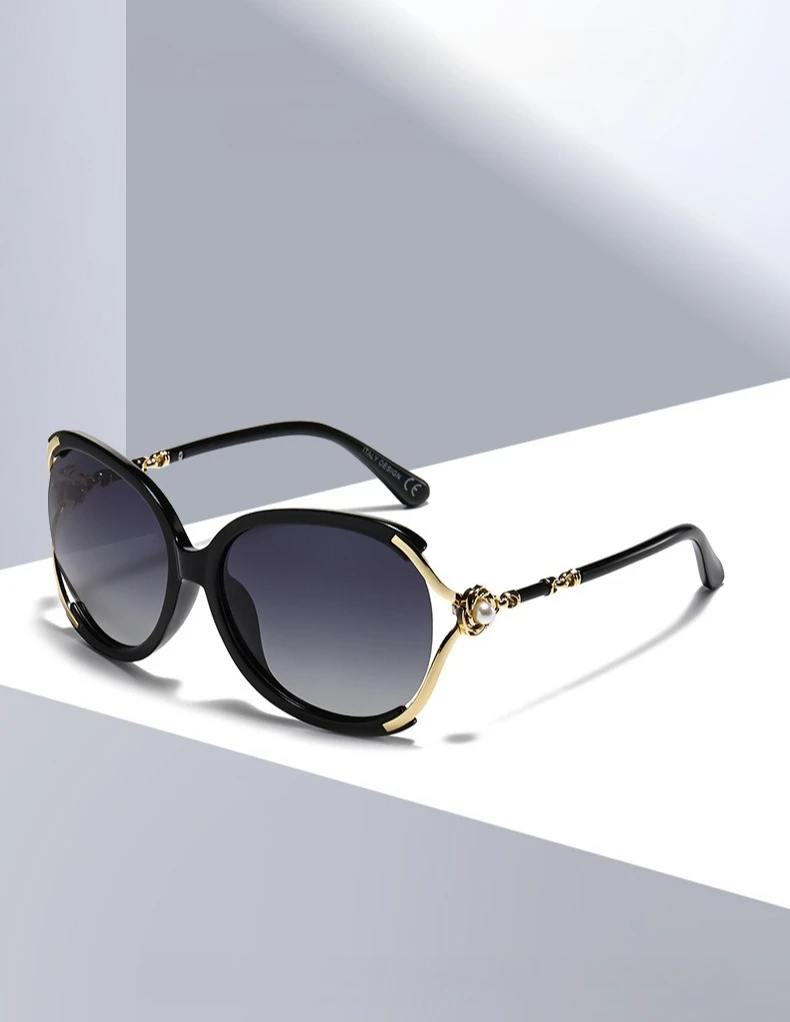 Personalisierte Sonnenbrille mit großem Rahmen, modische Damen-Sonnenbrille mit Perlendekoration, UV-beständige Brille – Detail 1