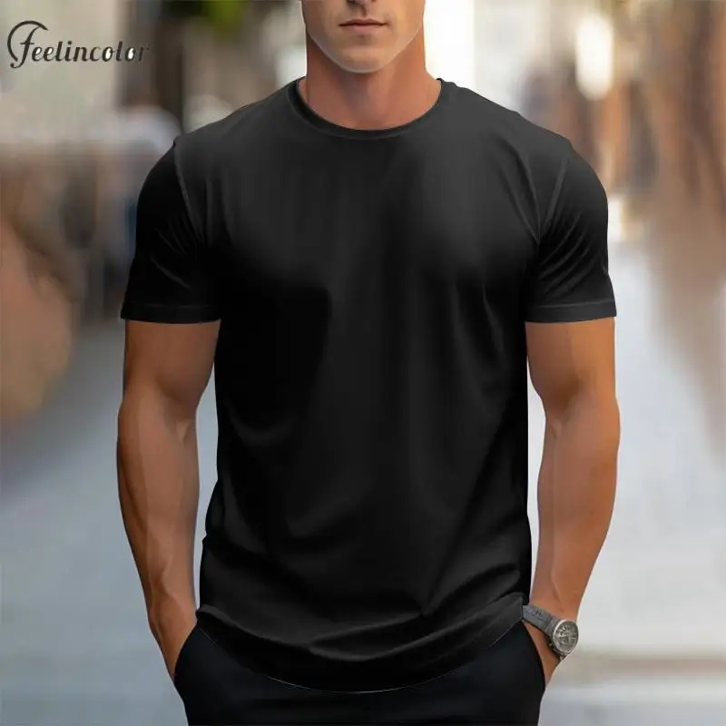 

Round Neck Men T-Shirt Summer Loose Sports Tee Tops Casual Basic Short Sleeved T-Shirts Solid Color Male Fashion Clothing