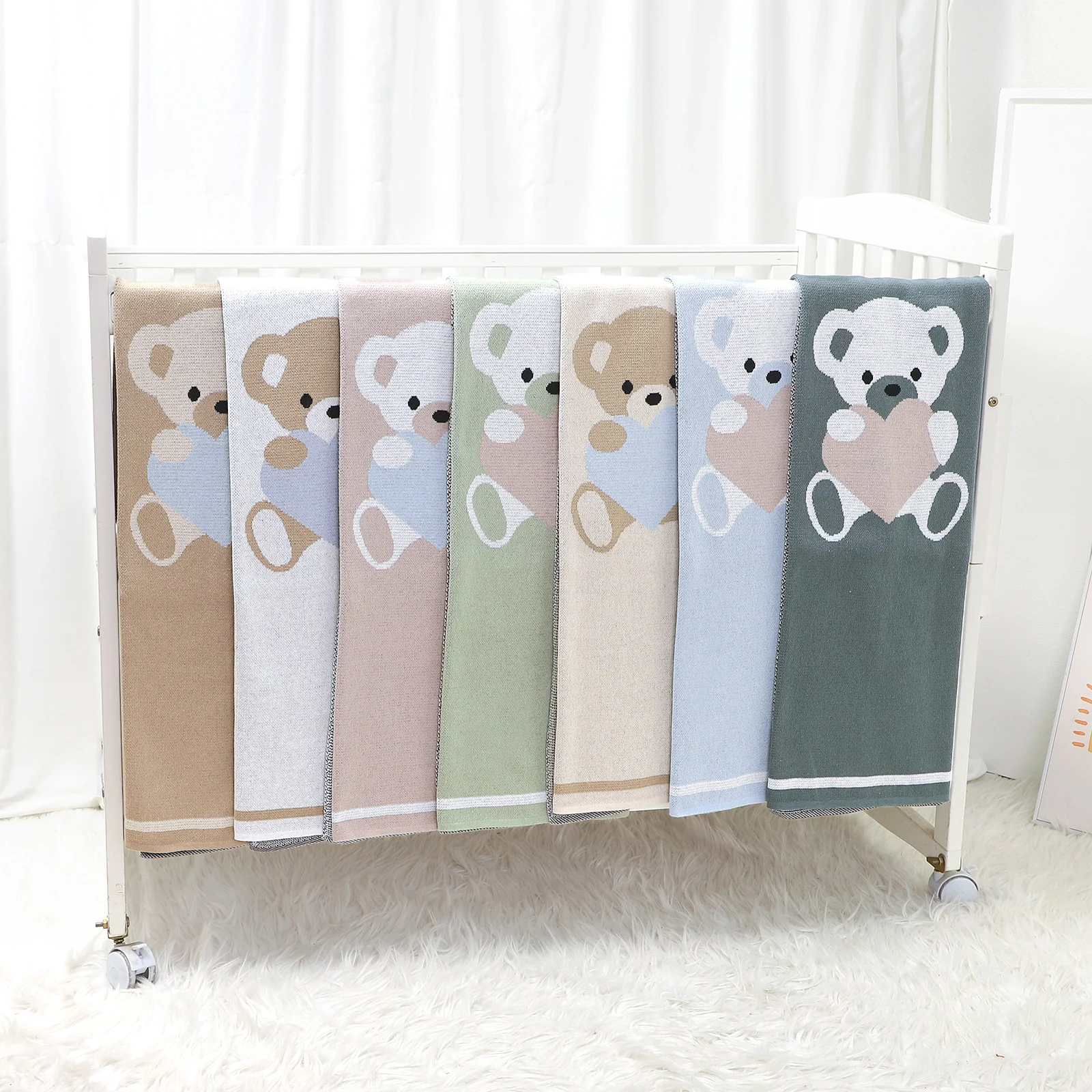 

Newborn Baby Blankets Cotton Knit Cute Cartoon Bear Boy Girl Plaid 90*70CM Infant Bedding Quilt Stroller Swaddle Wrap Super Soft