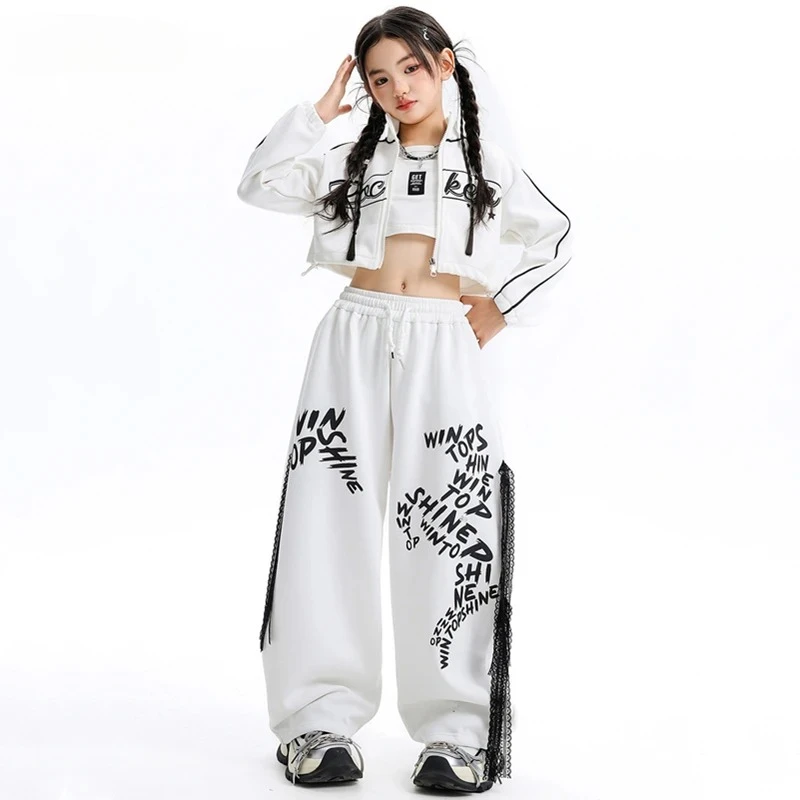 Girls Hip Hop Crop Jacket Graffiti Joggers Pants Kids K-pop Street Dance Clothes Sets Children Girl Group Streetwear Costumes