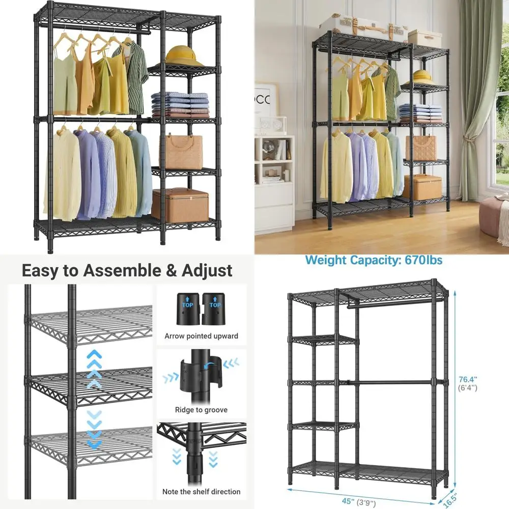 VIPEK V7 Kleiderständer zum Aufhängen von Kleidung, robuster Kleiderständer mit Regalen, tragbare Schrankständer, Metall-Kleiderständer, 5-Krawatte