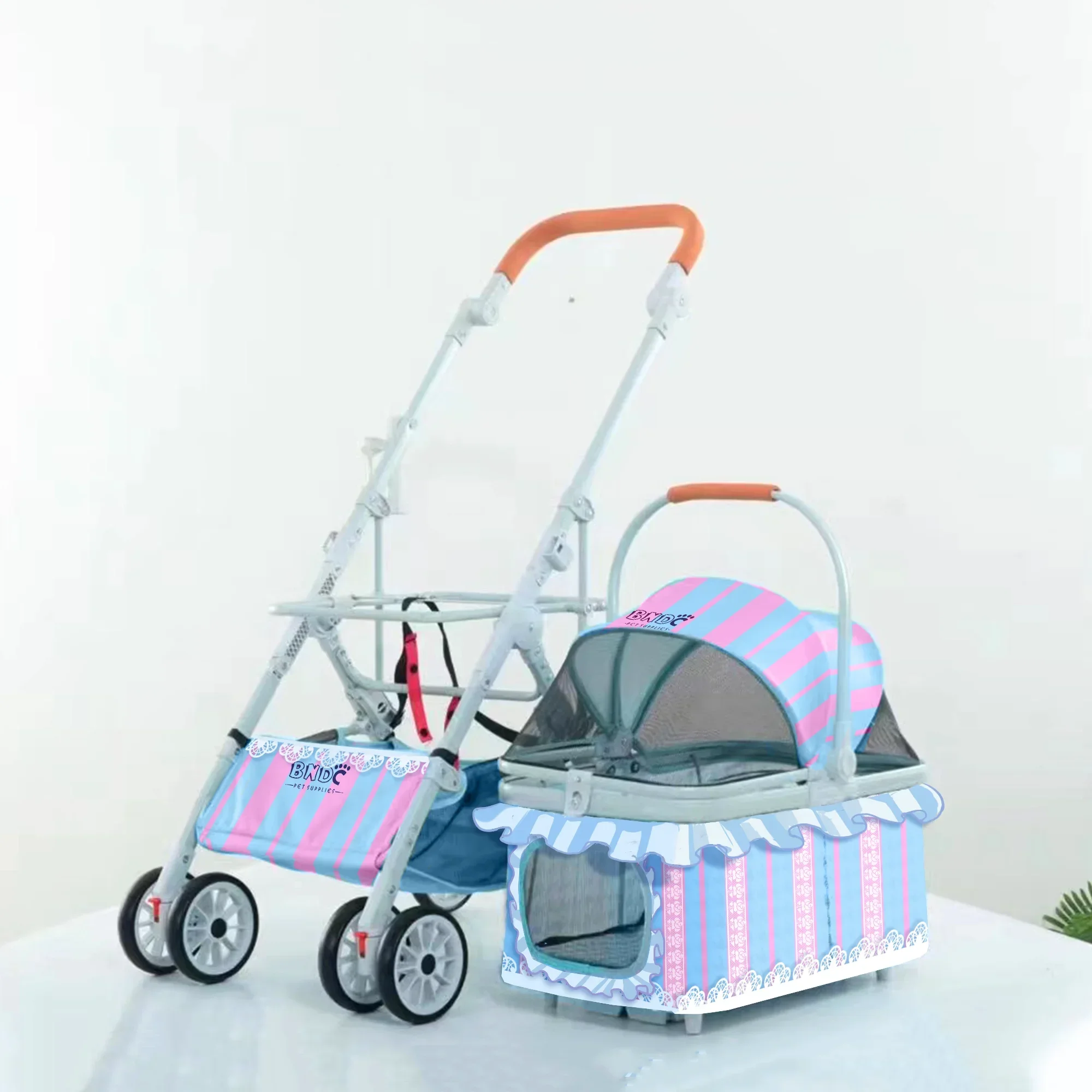 2024 new design foldable top seller luxury newly design 4 wheel hand push pet trolleys not expensive large dog stroller