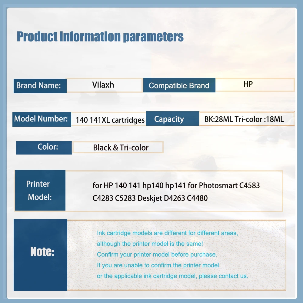 Vilaxh Re-Manufactured 140XL 141XL Ink Cartridge Replacement for HP 140 141 HP140 for Photosmart C4583 C4283 C4483 C5283 D5363