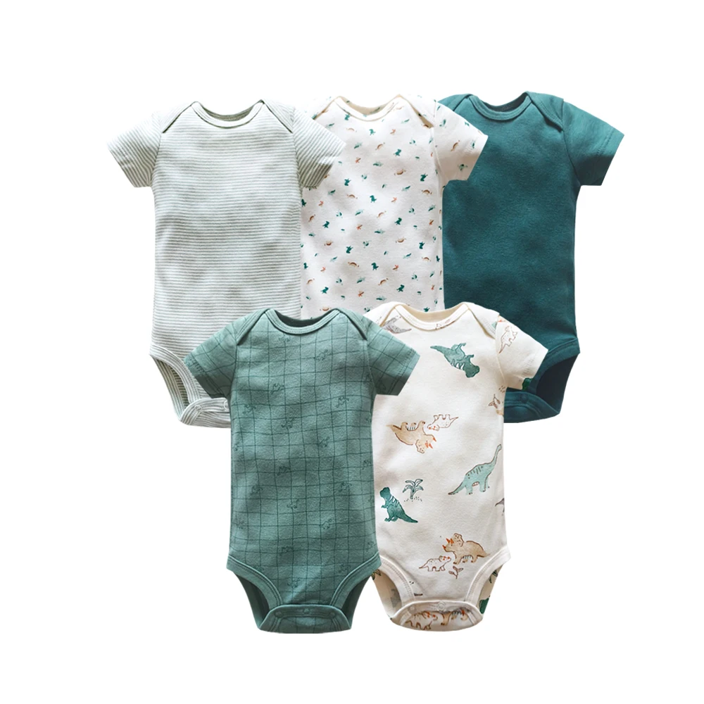5PCS Baby Boy Rompers Dinosaur Print Short Sleeve Cotton Jumpsuit Newborn Clothes Summer Infant Bodysuit Baby Clothing Set