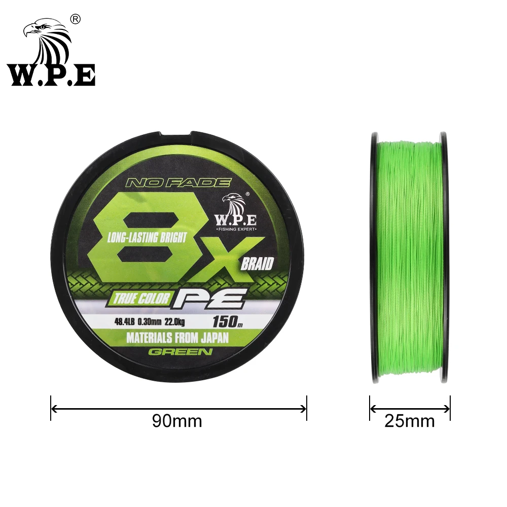 Senar pancing PE 8X 150m, kawat pancing 0.16-0.40mm 11-26.5kg 24.2-58.3lb hijau 8 helai kepang senar pancing menangkap ikan karper