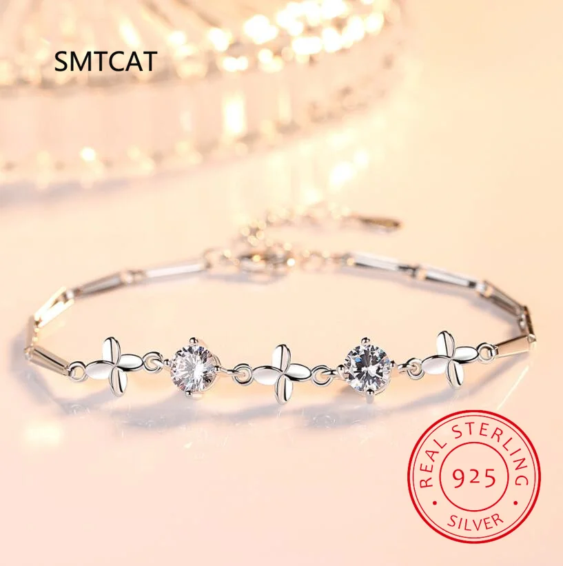 Full D Color Moissanite Bracelet for Women 2.4CTTW S925 Sterling Sliver Lucky Clover Bangle Birthday Party Xmas Gift Jewelry