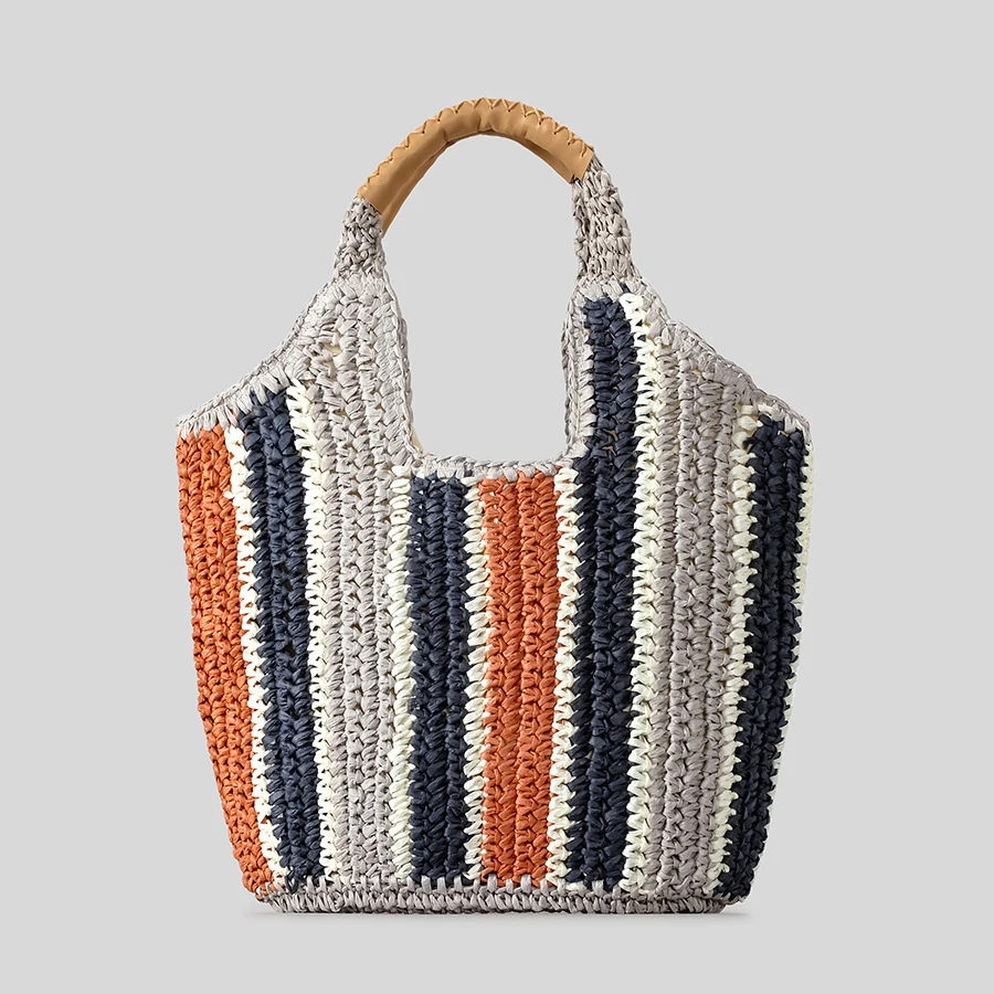 

Летняя пляжная сумка ручной работы, большая вместительная сумка для покупок на Бали, повседневная полосатая соломенная сумка-тоут, бумажные тканые женские сумки
