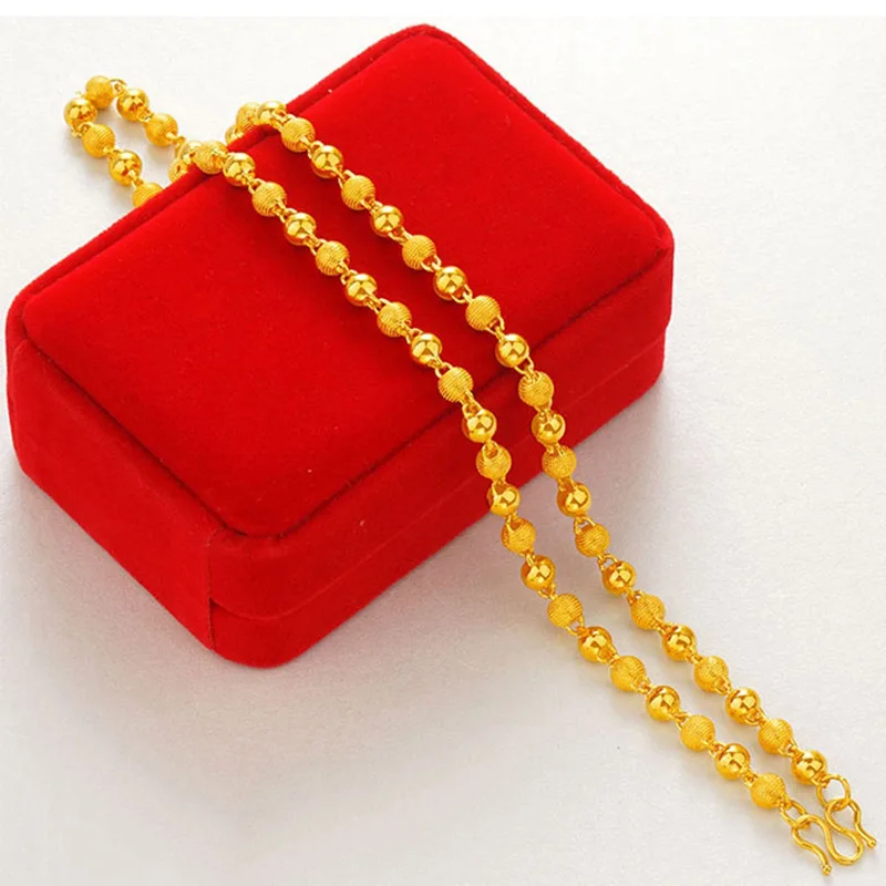 9999 24K real gold round bead necklace frosted collarbone chain gold all-matching men's and women's accessories