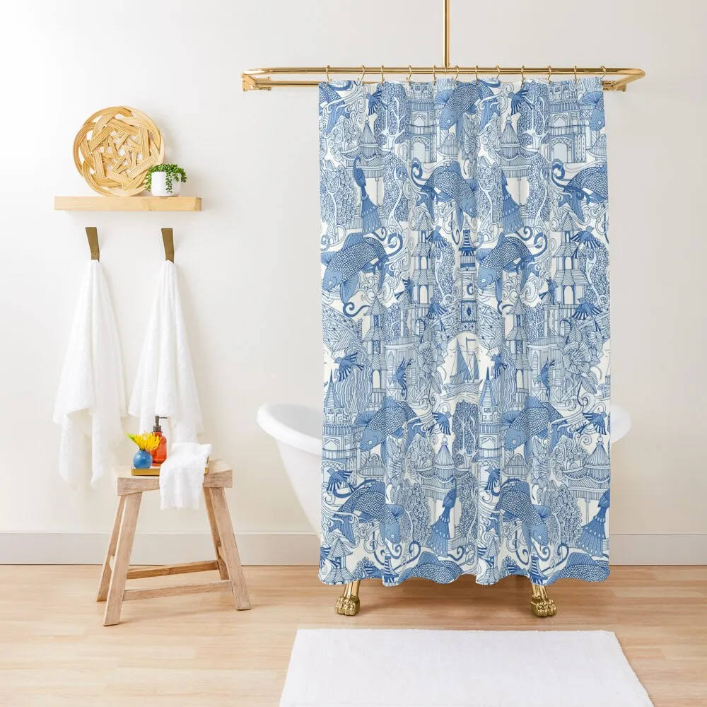 

chinoiserie toile blue Shower Curtain Elegant Bathroom Bathroom Decor Curtain