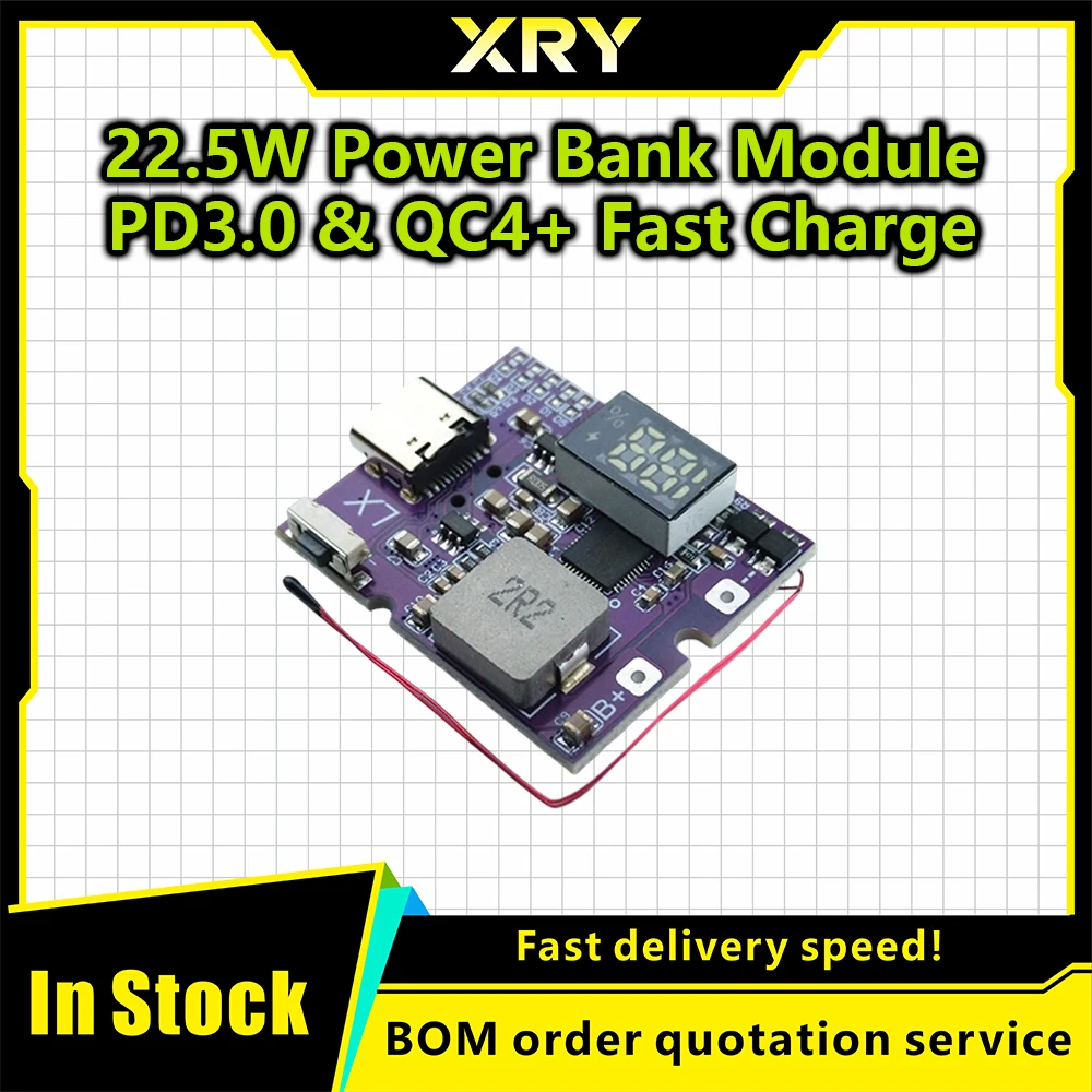 22.5W Power Bank Bidirectional Fast Charging Mobile Power Module Circuit Board With Light/Digital Type-C USB Suppor PD/QC3.0 2.0