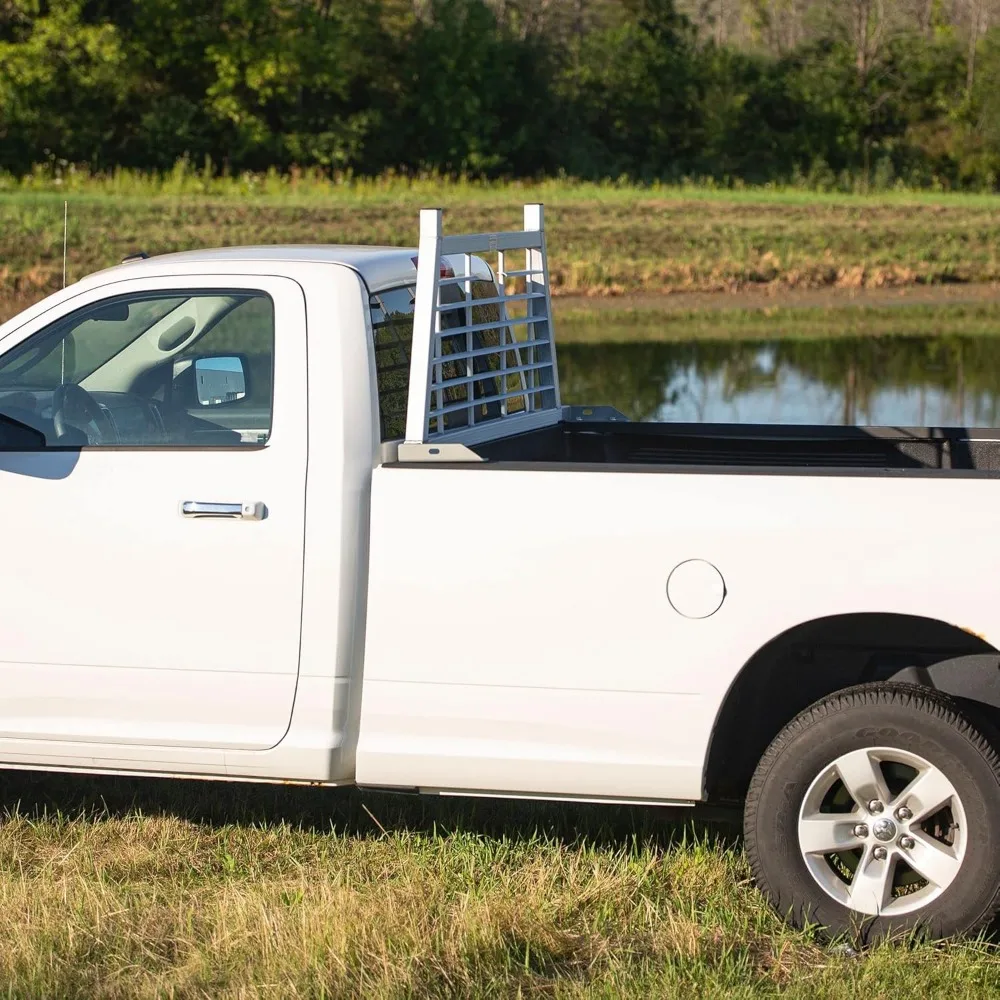 Adjustable Aluminum Truck Headache Rack 62-74W, Brake Light Cutout, Anodized Finish, Enhanced Safety and Style