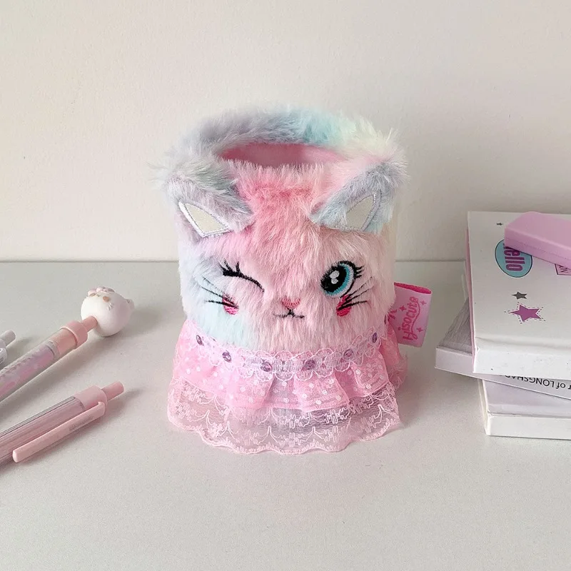 Cute Cartoon Plush Pen Holder Creative Desktop Stationery Organizer DIY Craft Scissors Storage Desktop Decor Ornament