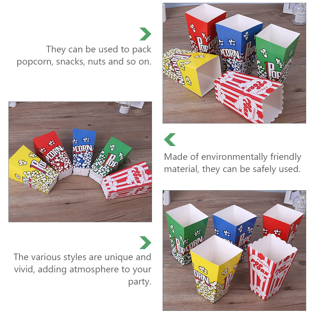 

100pcs Disposable Folding Popcorn Boxes Snack Storage Paper Packing Boxes Party Baking Environmentally Friendly Random Color