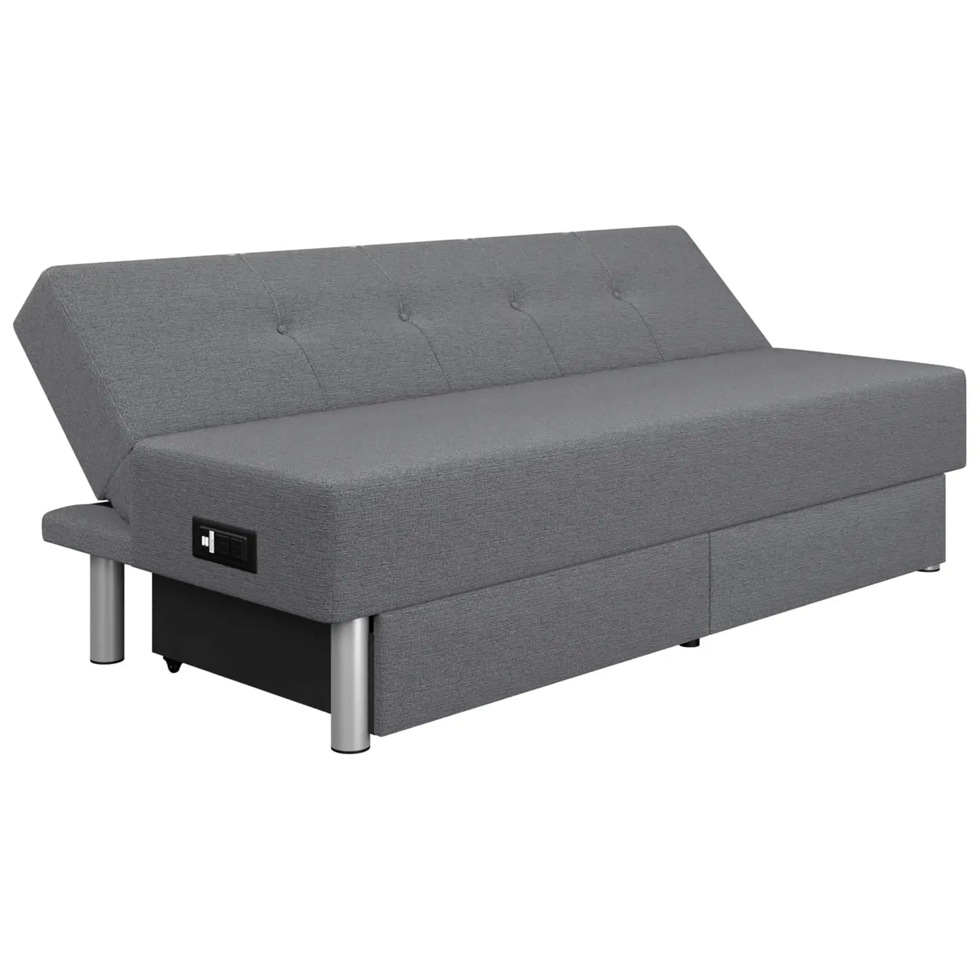 Windsor Futon with Storage and Power, Gray Fabric