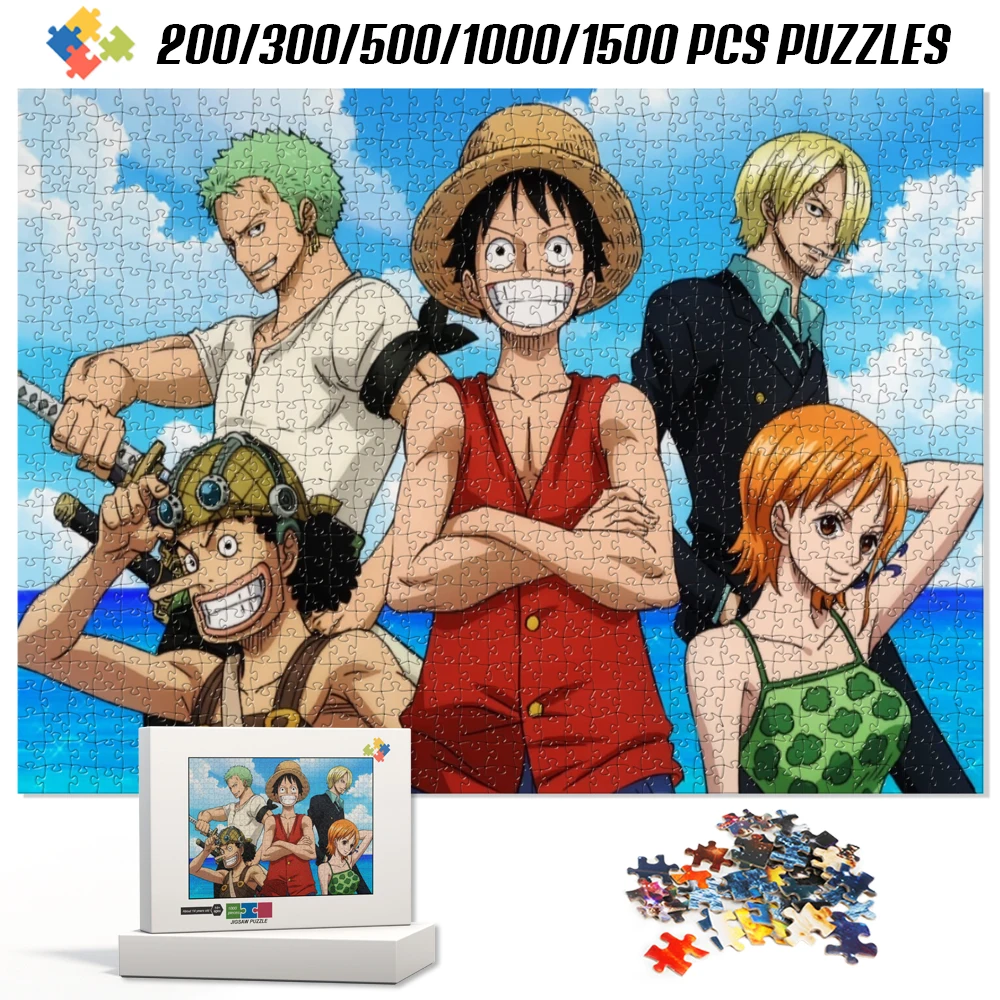 

Картина-пазл с персонажами One Piece, набор для самостоятельной сборки, 108/200/300/500/1000/1500 элементов, развивающая игра для детей, лучший подарок