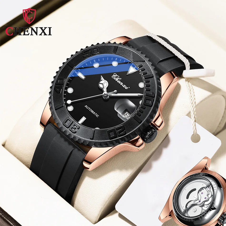 Business Classic Black Automatic Mechanical Watches for Men Original Valentine\'s Day Gift Men Watch Silicone Strap Waterproof