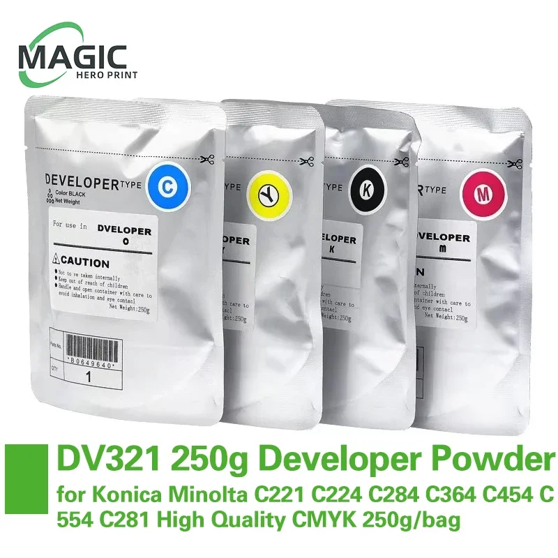 4Color DV321 DV 321 Developer Powder Compatible for Konica Minolta C221 C224 C284 C364 C454 C554 C281 High Quality CMYK 250g/bag