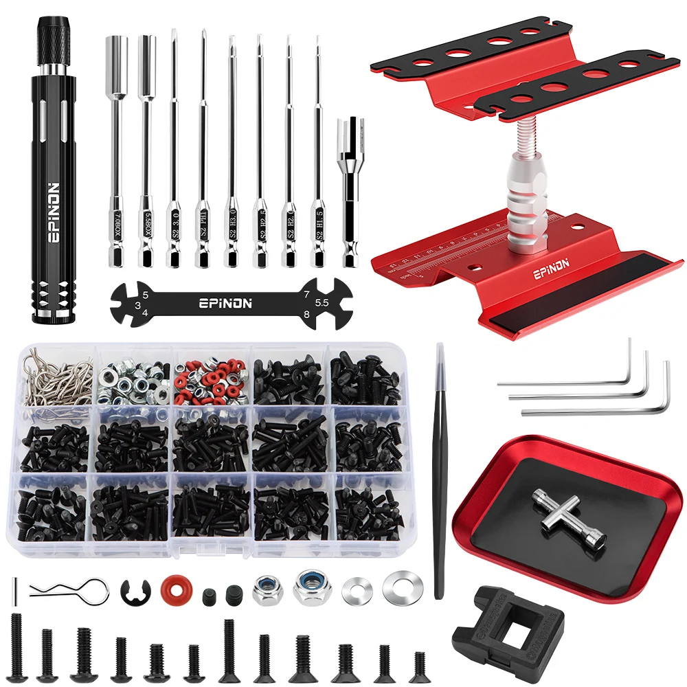EPINON RC Auto Reparatie Werk Stand Reparatie Tool Set voor 1/8 1/10 1/12 1/16 1/18 RC Auto Crawler Truck Buggy