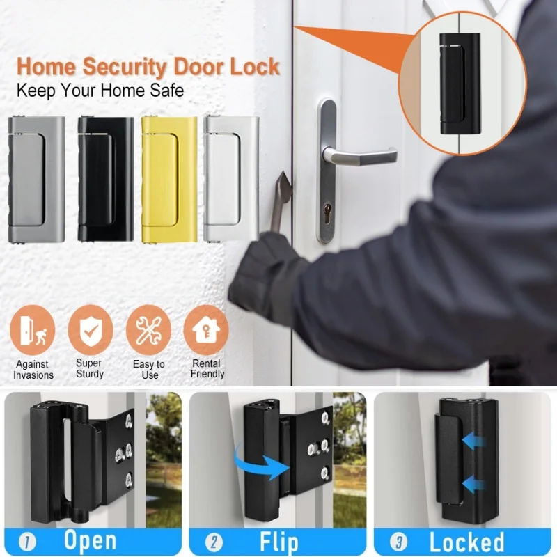 

Домашний дверной замок с винтами, детские дверные усиленные замки, 3-дюймовый стопор для внутренней распашной двери, обновленный ночной замок