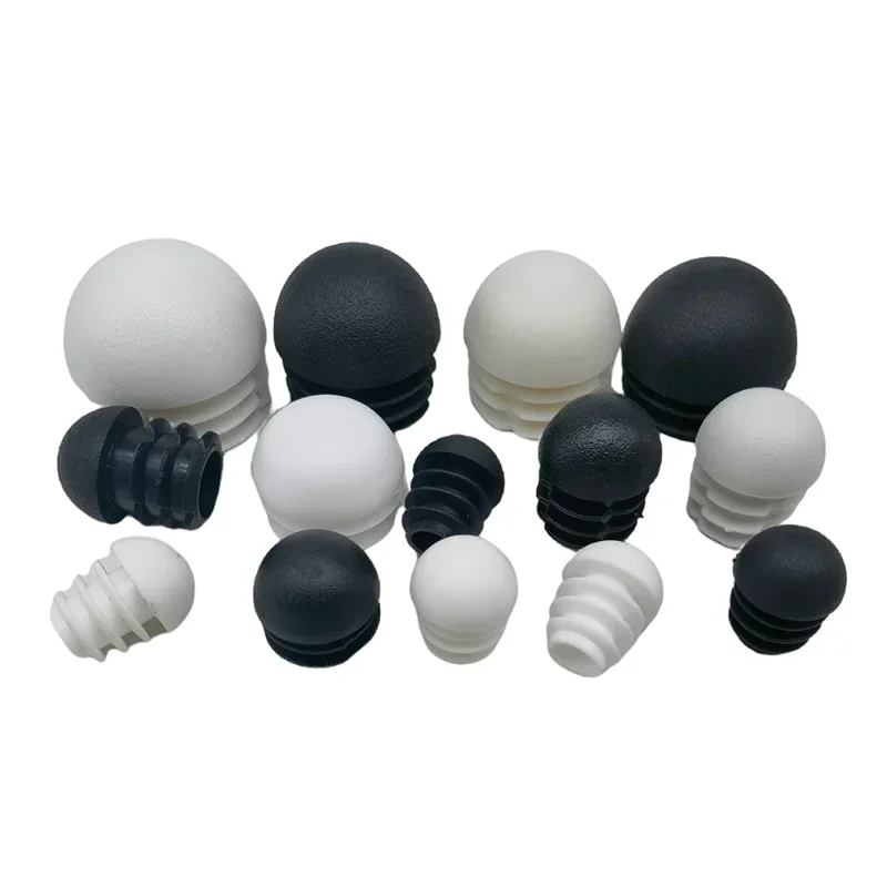 Black/White Domed Round Plastic Chair Feet Tube Pipe Inserts Plug Blanking End Caps 16/20/28/30/35/38/40/42/45/48/50mm 2/4/10pc