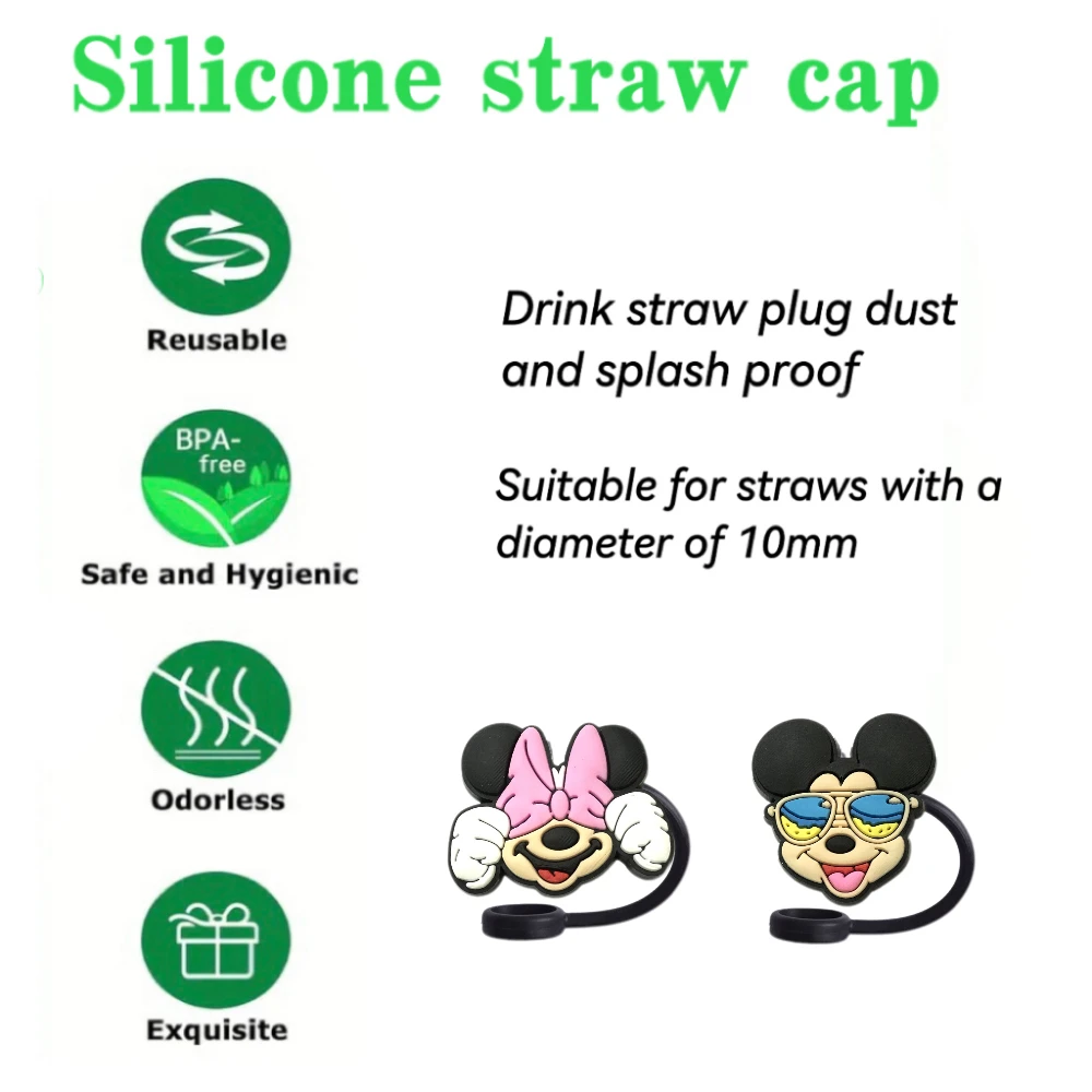 5-18pcs MINISO disney mickey minnie Straw Cover Cap 10MM Drink Straw Plug Reusable Fit Cup Accessories Straw Cap Charms Pendant