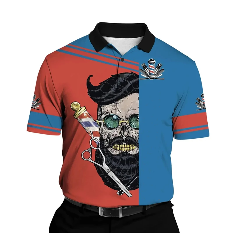 مهنة الحلاق قميص بولو قصير الأكمام 3D مطبوعة فضفاضة مريحة تصفيف الشعر موحدة الأزياء الإبداعية شخصية الملابس #3