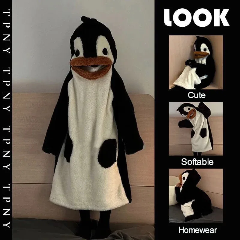 

Women's Pajamas Penguin Onesies Flannel Cartoon Animal Robes For Adults Halloween Christmas Cosplay Costume Loose Sleepwear