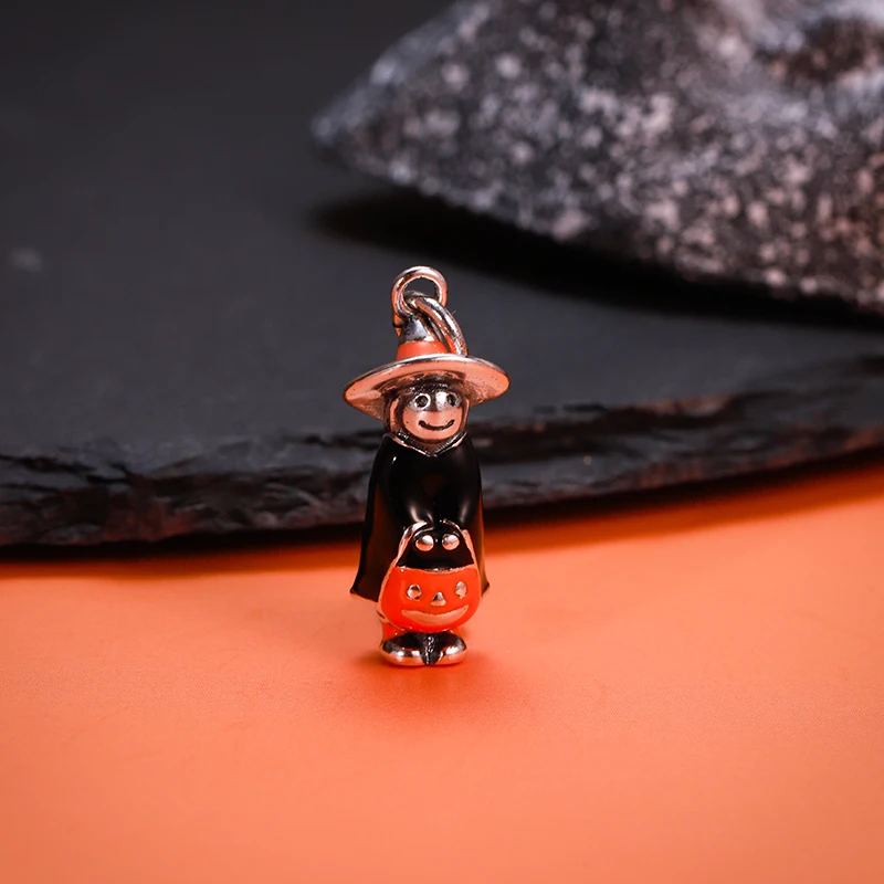 

1 шт. подвеска-талисман ведьмы из стерлингового серебра S925, подвеска в виде ведьмы с тыквенным ведром для изготовления украшений на Хэллоуин