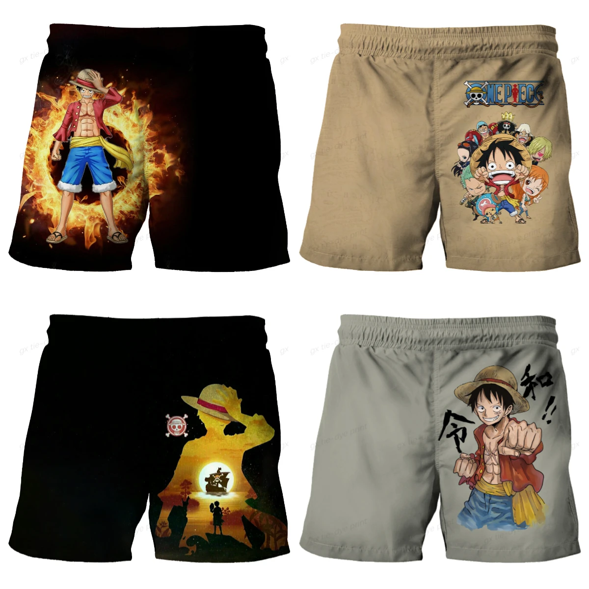 

Лето 2025 г., хит продаж, новые цельные шорты Луффи для девочек и мальчиков, Harajuku, мужские повседневные дышащие пляжные брюки с 3D мультяшным принтом