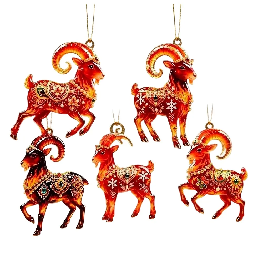 2D Flat Goat Hanging Ornament Set Shining Acrylic Animal Hanging Decoration Simulation Artificial Rhinestone
