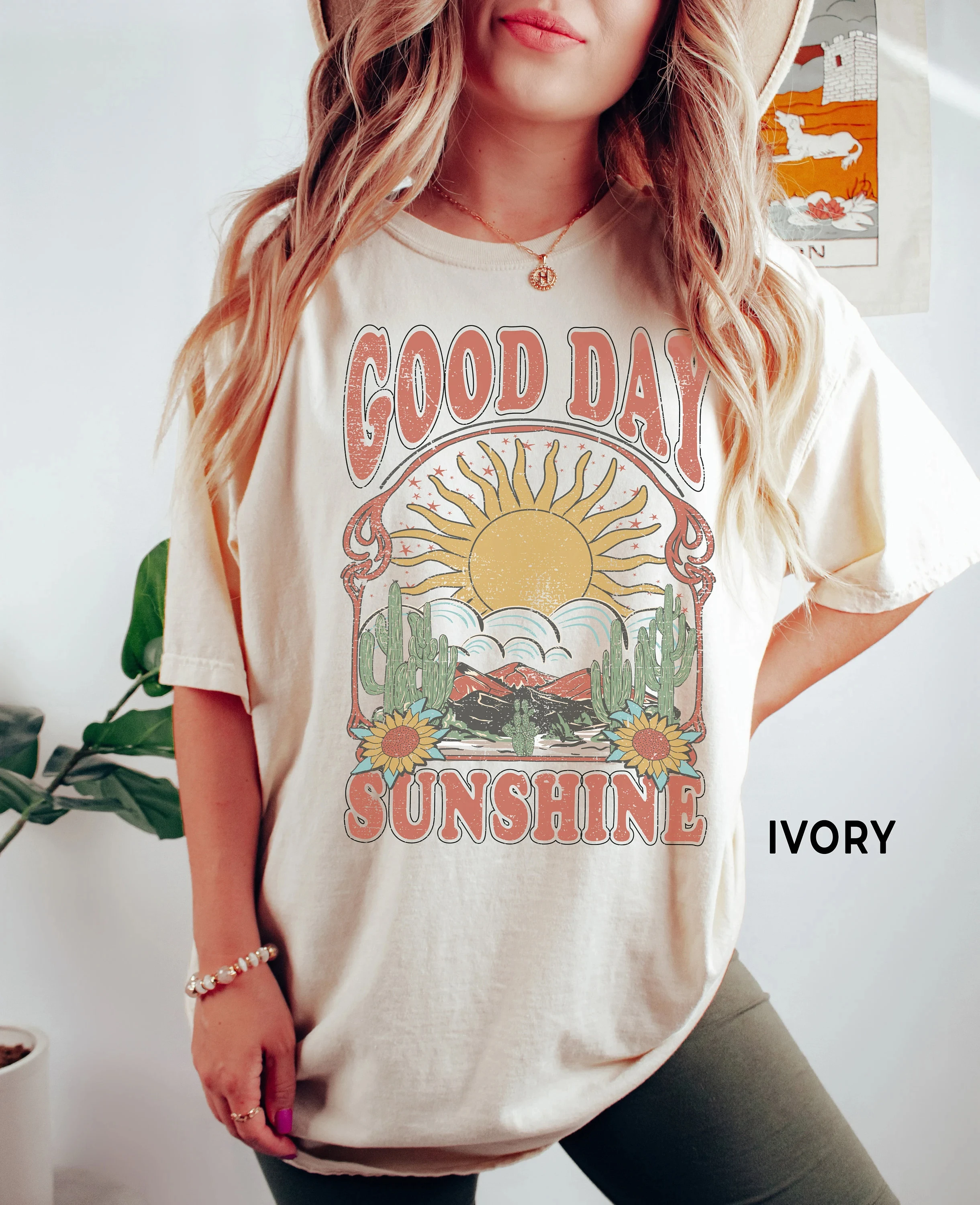 Summer Women's Good Day Sunshine T-Shirt Boho Tee Cotton and Breathable Short Sleeve Streetwear Oversized Loose Casual
