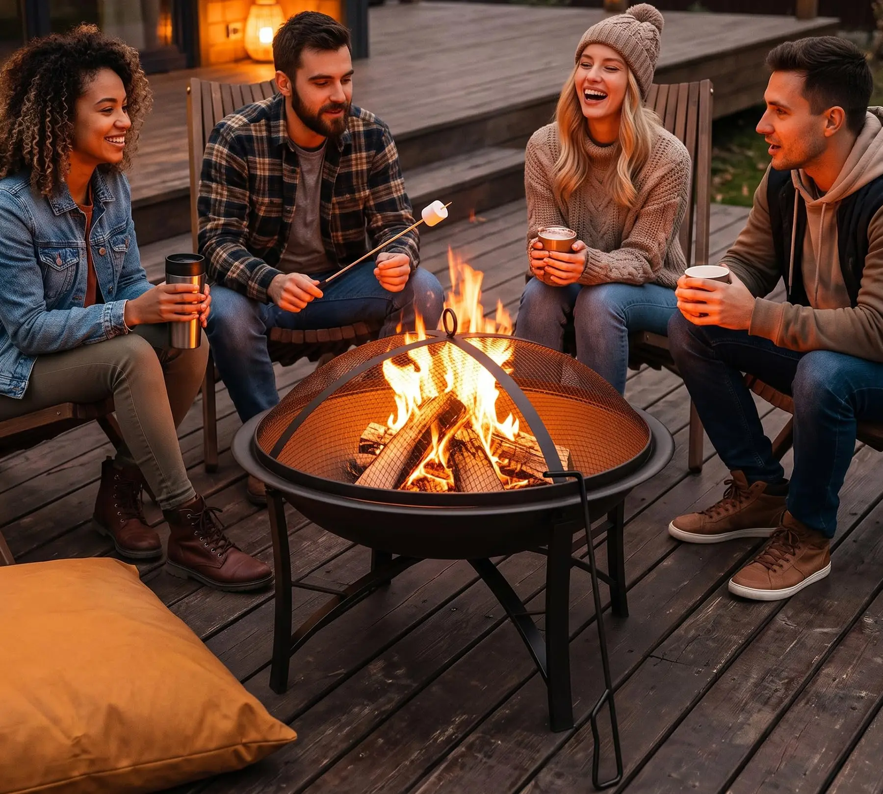 Outdoor Wood‑Burning Fire Pit, 2‑in‑1 BBQ Grill, No Grill Grate