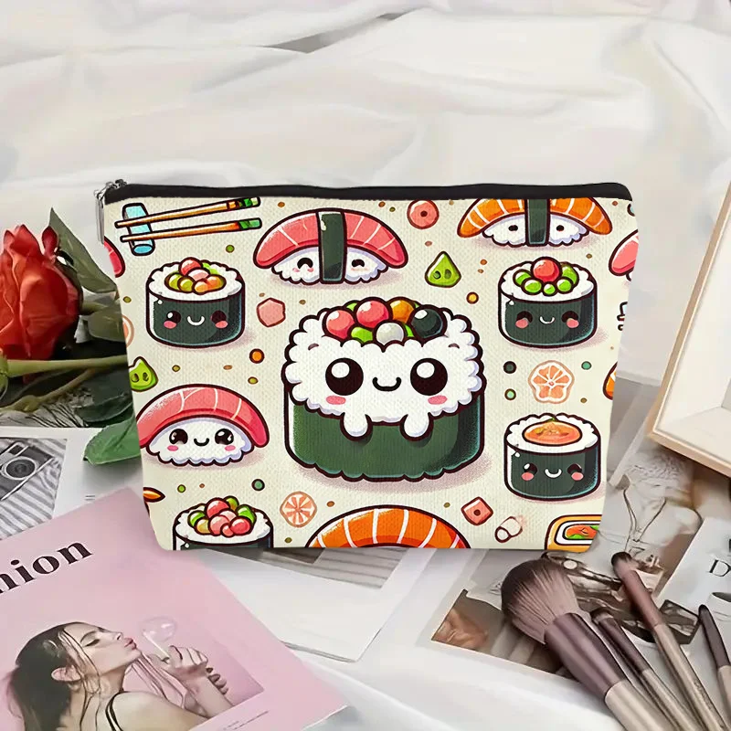 かわいい寿司柄のメイクポーチ - 女性向けの素敵な多機能ジッパーポーチ、ジュエリー収納バッグ