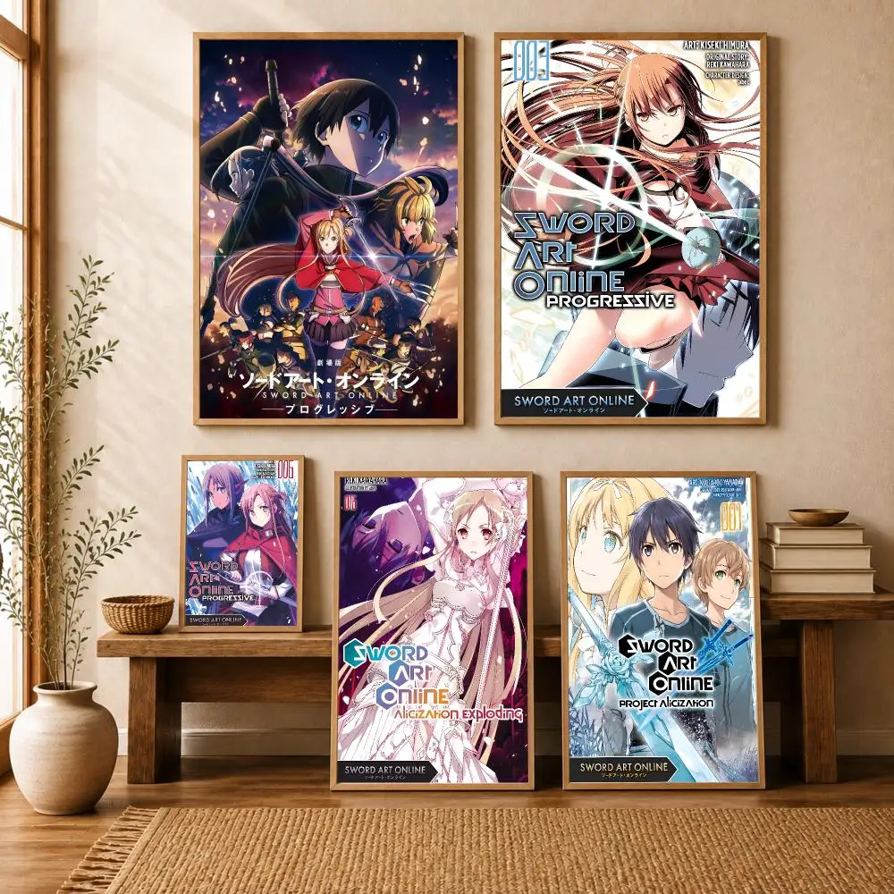 S-Sword art online Anime Poster Modern Home Living Bedroom Bar Hallway Waterproof Wall Art Aesthetic Decor