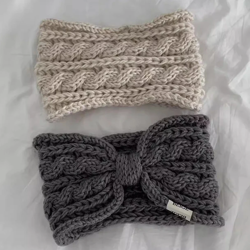 

Korean Twists Bow Tie Hairband Women Knitted Hairband Turban Autumn Winter Warm Windproof Hair Hoop Headwrap Hair Accessories