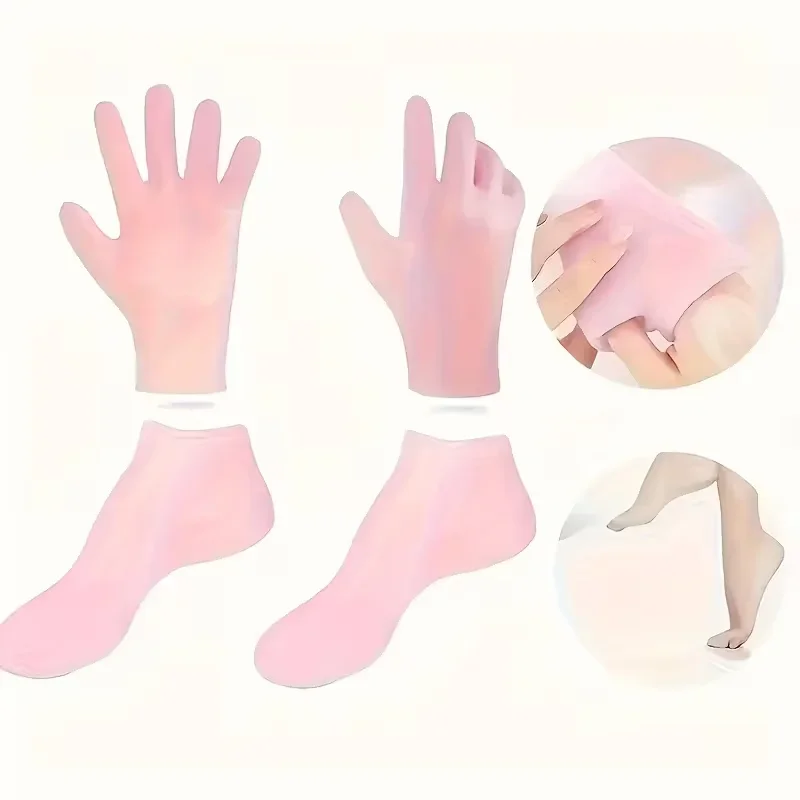 Silikon-Feuchtigkeitssocken & Handschuhe Set für trockene, rissige Haut, 4-teilige wiederverwendbare, rutschfeste Behandlung, unparfümiert – Detail 7