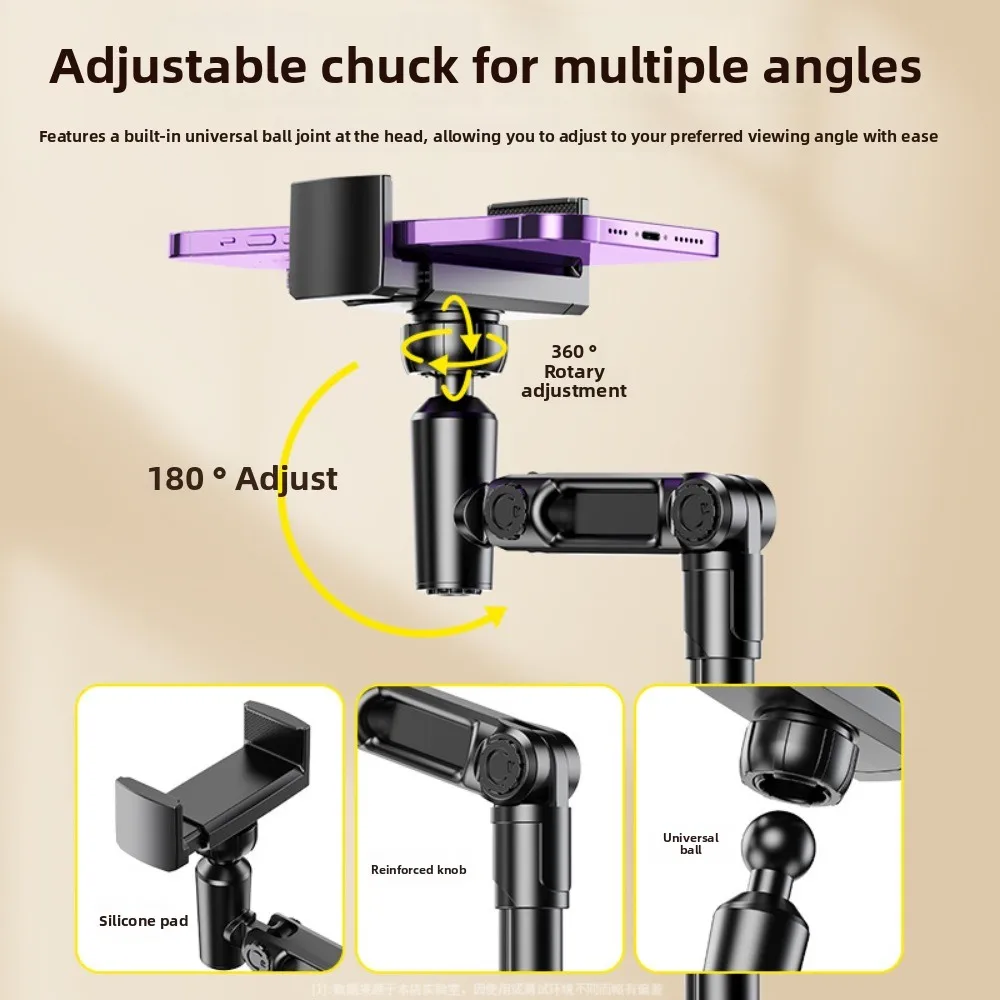 2 in 1 Telescopic Phone Stand Overhead Adjustable Height Desktop Phone Holder Portable Metal Mobile Phone Bracket