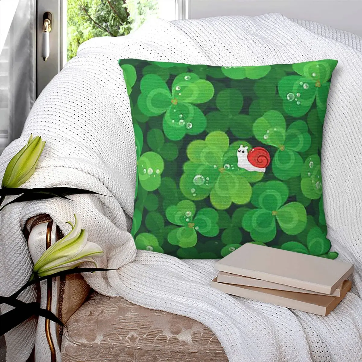 Happy Lucky Snail Square Pillowcase Pillow Cover Polyester Cushion Zip Decorative Comfort Throw Pillow for Home Bedroom